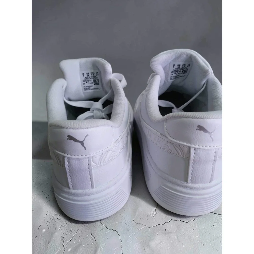 Puma Smash 3.0 L Floral White Leather Platform Sneakers 397578-01 Womens 7.5